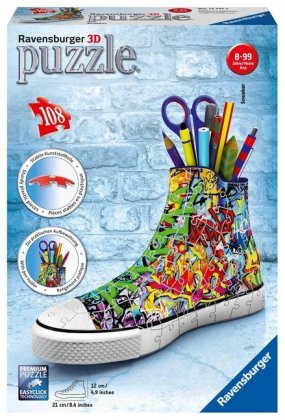 Ravensburger 3D Puzzle 12535 Sneaker Graffiti - Praktischer Stiftehalter - 108 Teile - Schreibtisch-Organizer für Kinder ab 8 Jahren
