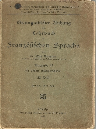 Grammatischer Anhang zum Lehrbuch der Französischen Sprache 1898 main product photo