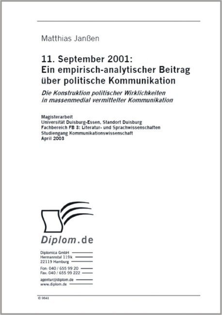 11. September 2001: Ein empirisch-analytischer Beitrag über politische Kommunikation main product photo
