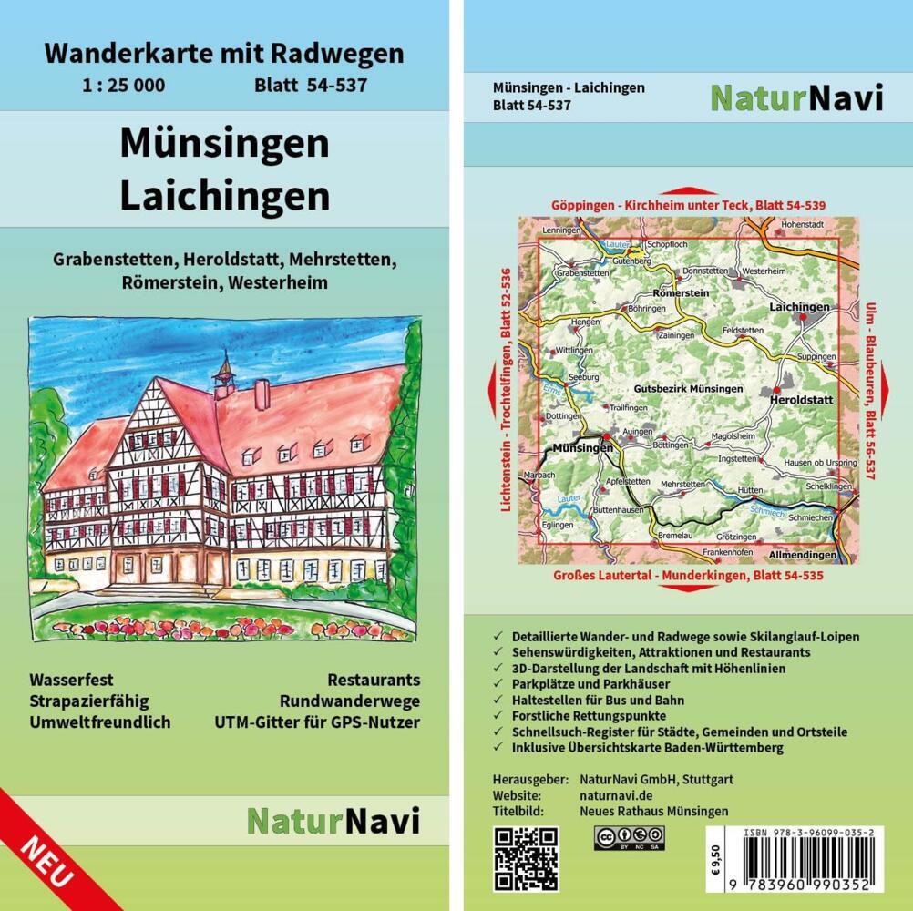 NaturNavi Wanderkarte mit Radwegen Münsingen - Laichingen main product photo