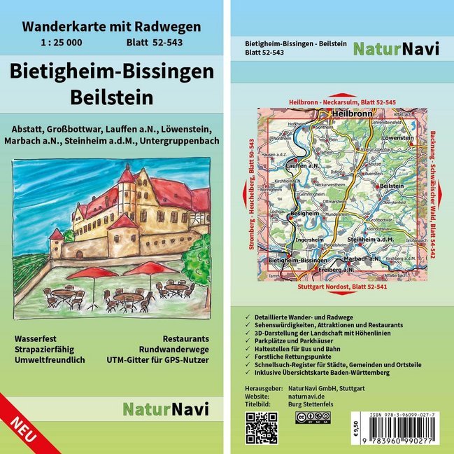 NaturNavi Wanderkarte mit Radwegen Bietigheim-Bissingen - Beilstein main product photo