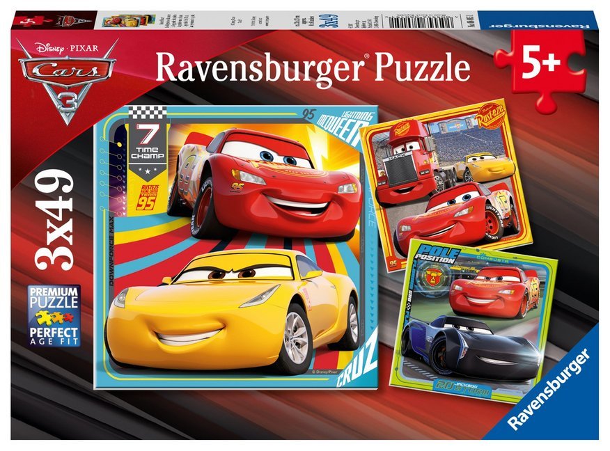 Ravensburger Kinderpuzzle - 08015 Bunte Flitzer - Puzzle für Kinder ab 5 Jahren, Disney Cars Puzzle mit 3x49 Teilen main product photo