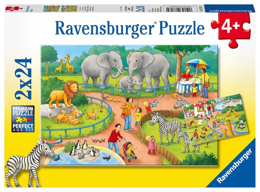 Ravensburger Kinderpuzzle - 07813 Ein Tag im Zoo - Puzzle für Kinder ab 4 Jahren, mit 2x24 Teilen main product photo