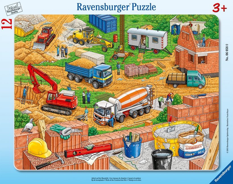Ravensburger Kinderpuzzle - 06058 Arbeit auf der Baustelle - Rahmenpuzzle für Kinder ab 3 Jahren, mit 12 Teilen main product photo