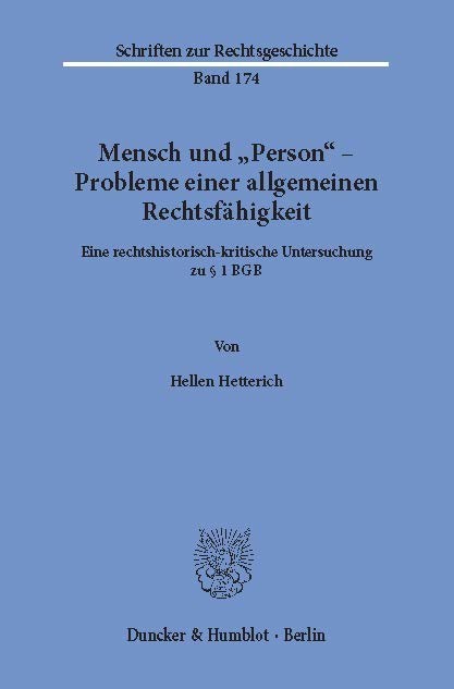 Mensch und "Person" - Probleme einer allgemeinen Rechtsfähigkeit. main product photo
