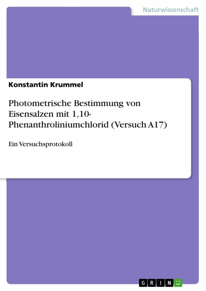 Photometrische Bestimmung von Eisensalzen mit 1,10- Phenanthroliniumchlorid (Versuch A17) main product photo
