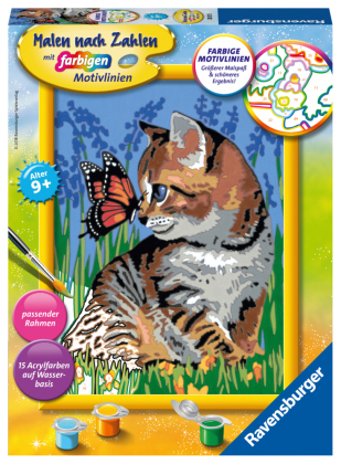 Ravensburger Malen nach Zahlen 28651 - Katze mit Schmetterling - Kinder ab 9 Jahren