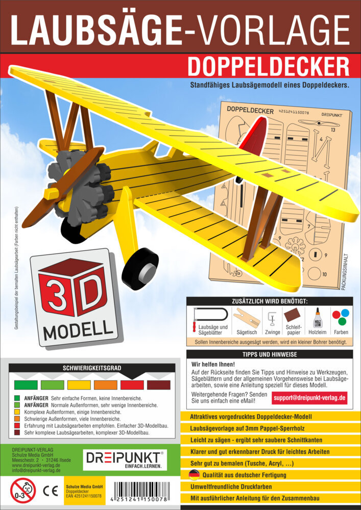 3D Laubsäge-Vorlage Doppeldecker main product photo