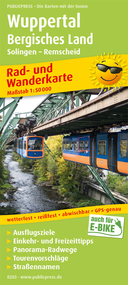 PUBLICPRESS Rad- und Wanderkarte Wuppertal - Bergisches Land, Solingen - Remscheid main product photo