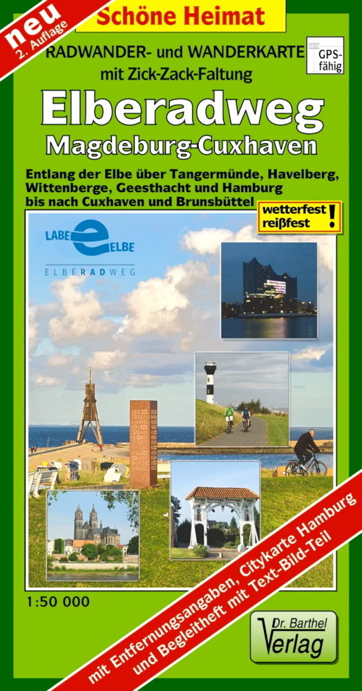 Radwander- und Wanderkarte mit Zick Zack Faltung Elberadweg, Magdeburg-Cuxhaven main product photo