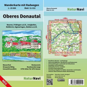 NaturNavi Wanderkarte mit Radwegen Oberes Donautal