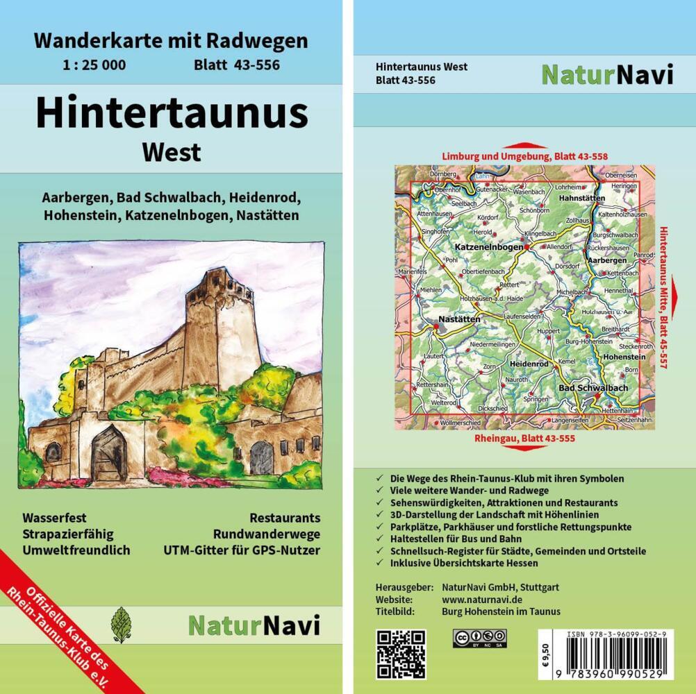 NaturNavi Wanderkarte mit Radwegen Hintertaunus West main product photo