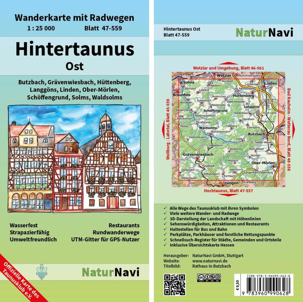 NaturNavi Wanderkarte mit Radwegen Hintertaunus Ost main product photo