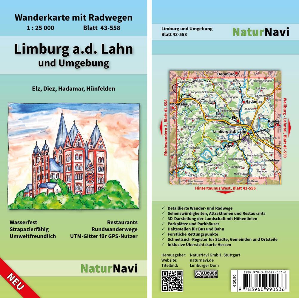 NaturNavi Wanderkarte mit Radwegen Limburg a.d. Lahn und Umgebung main product photo