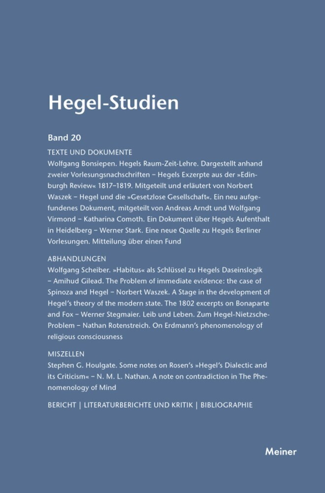 Hegel-Studien Band 20 main product photo