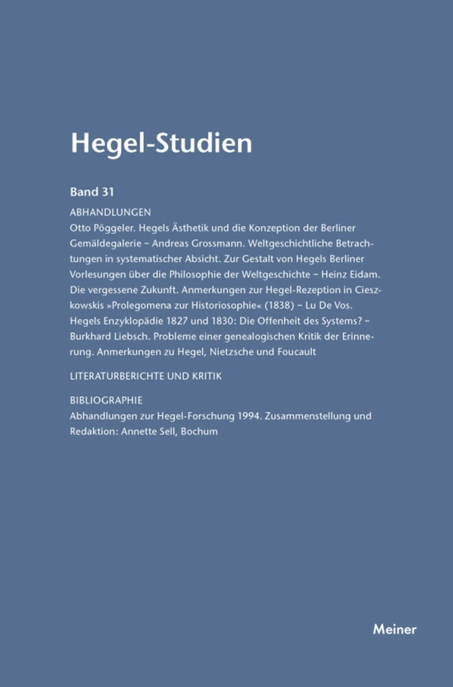 Hegel-Studien Band 31 main product photo