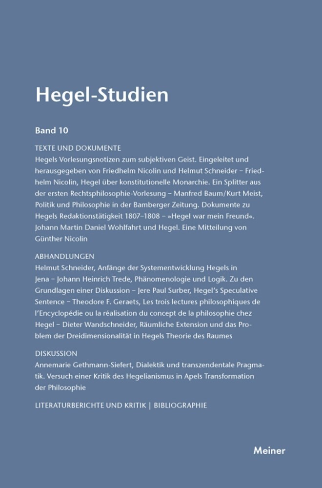 Hegel-Studien Band 10 main product photo