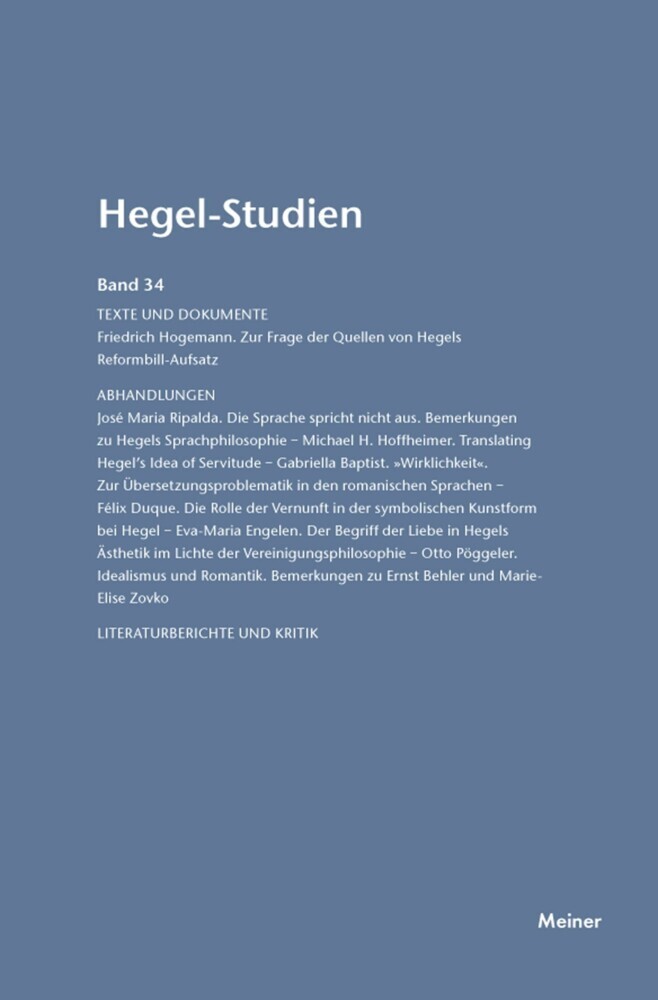 Hegel-Studien Band 34 main product photo