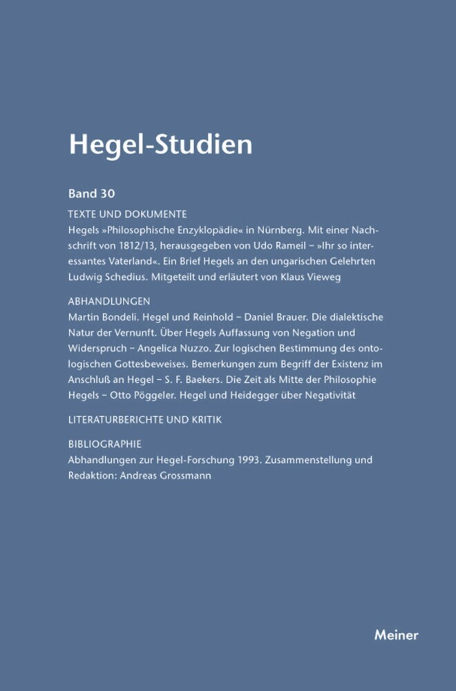 Hegel-Studien Band 30 main product photo