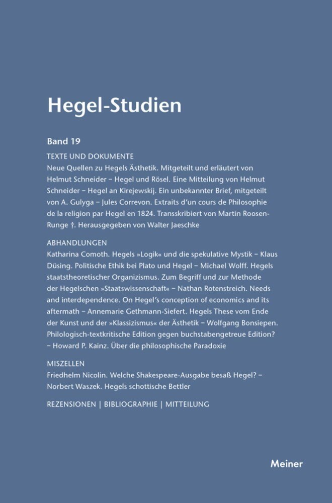 Hegel-Studien Band 19 main product photo
