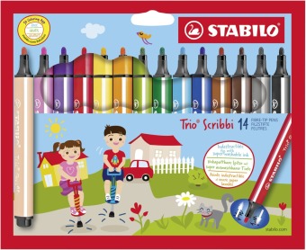 Gefederter Dreikant-Filzstift - STABILO Trio Scribbi - 14er Pack - mit 14 verschiedenen Farben