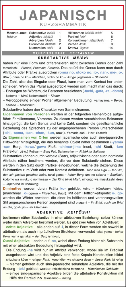 Leporello: Japanisch Kurzgrammatik - Die komplette Grammatik im Überblick main product photo