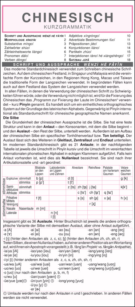 Leporello: Chinesisch Kurzgrammatik - Die komplette Grammatik im Überblick main product photo