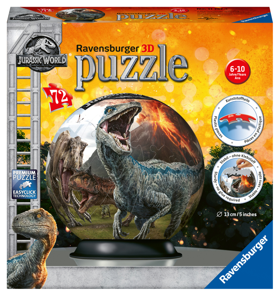 Ravensburger 3D Puzzle 11757 - Puzzle-Ball Jurassic World - 72 Teile - Puzzle-Ball für Dinosaurier-Fans ab 6 Jahren main product photo