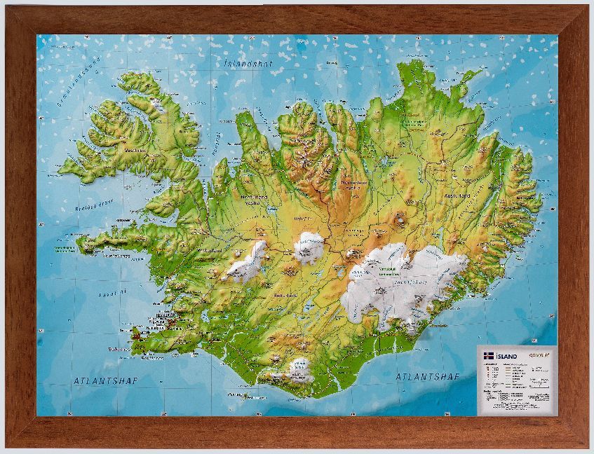 Island, Reliefkarte, Klein 1:500.000, m. Holzrahmen main product photo