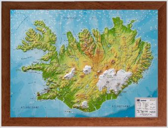 Island, Reliefkarte, Klein 1:500.000, m. Holzrahmen