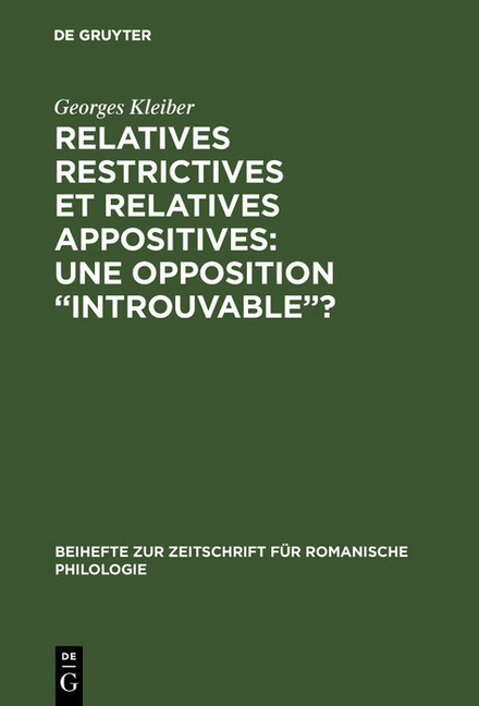 Relatives restrictives et relatives appositives: une opposition 'introuvable'? main product photo