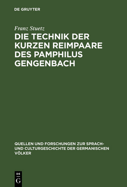 Die Technik der kurzen Reimpaare des Pamphilus Gengenbach main product photo
