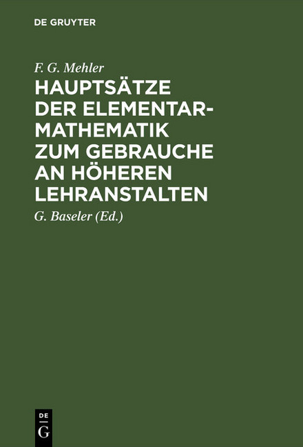 Hauptsätze der Elementar-Mathematik zum Gebrauche an höheren Lehranstalten main product photo