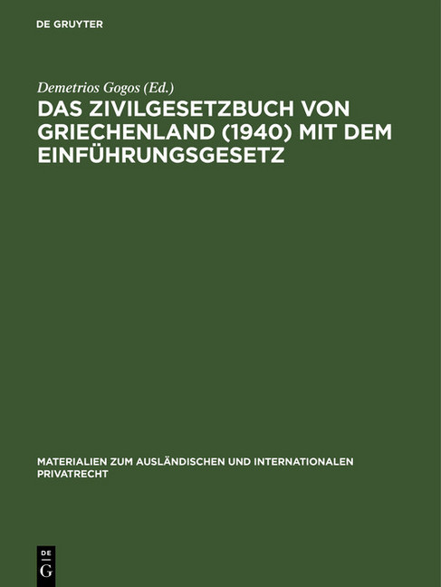 Das Zivilgesetzbuch von Griechenland (1940) mit dem Einführungsgesetz main product photo