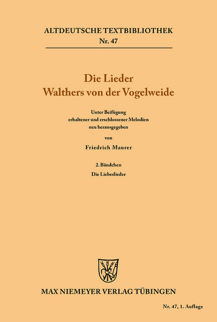 Die Lieder Walthers von der Vogelweide main product photo