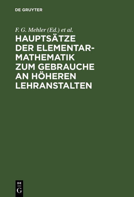 Hauptsätze der Elementar-Mathematik zum Gebrauche an höheren Lehranstalten main product photo