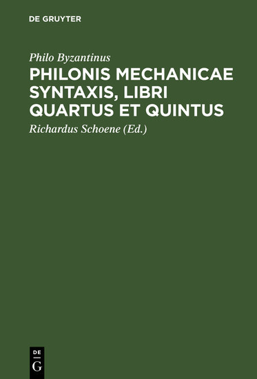 Philonis mechanicae syntaxis, libri quartus et quintus main product photo