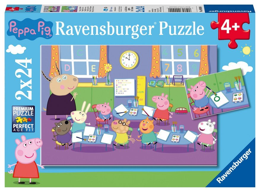 Ravensburger Kinderpuzzle - 09099 Peppa in der Schule - Puzzle für Kinder ab 4 Jahren, Peppa Wutz Puzzle mit 2x24 Teilen main product photo