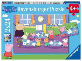 Ravensburger Kinderpuzzle - 09099 Peppa in der Schule - Puzzle für Kinder ab 4 Jahren, Peppa Wutz Puzzle mit 2x24 Teilen
