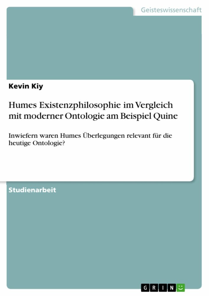 Humes Existenzphilosophie im Vergleich mit moderner Ontologie am Beispiel Quine main product photo