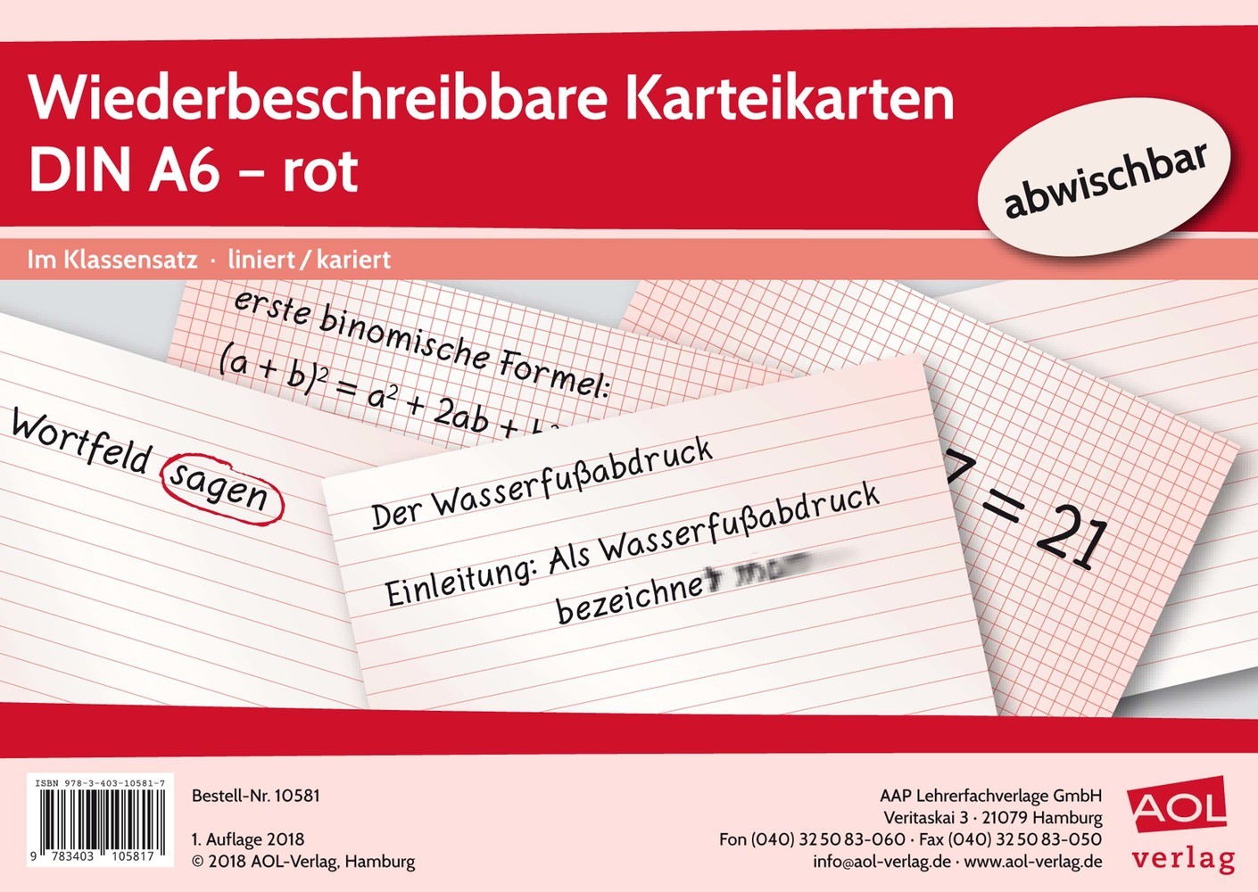 Wiederbeschreibbare Karteikarten DIN A6 - rot main product photo