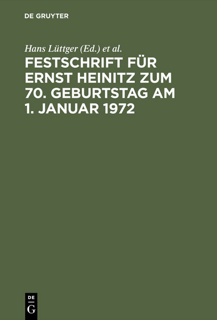 Festschrift für Ernst Heinitz zum 70. Geburtstag am 1. Januar 1972 main product photo