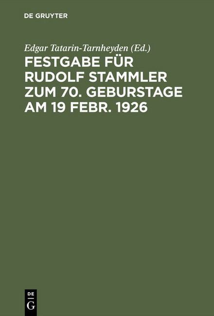 Festgabe für Rudolf Stammler zum 70. Geburstage am 19 Febr. 1926 main product photo