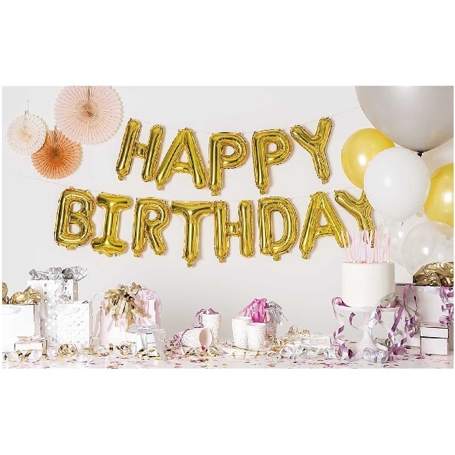 Folienballon Set Happy Birthday, Gold main product photo
