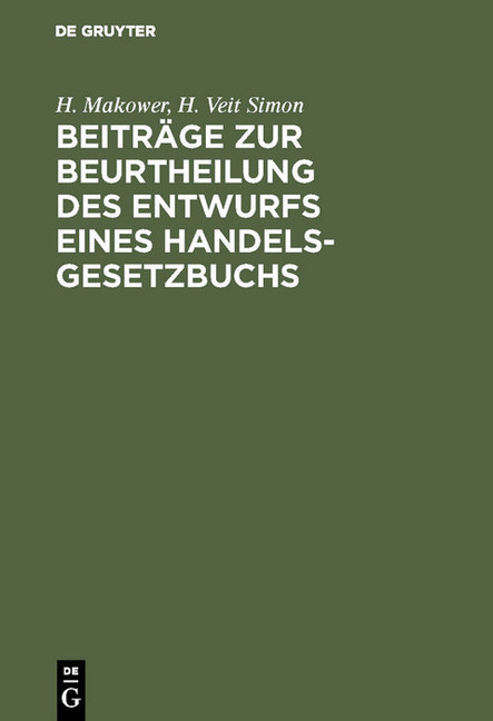 Beiträge zur Beurtheilung des Entwurfs eines Handelsgesetzbuchs main product photo
