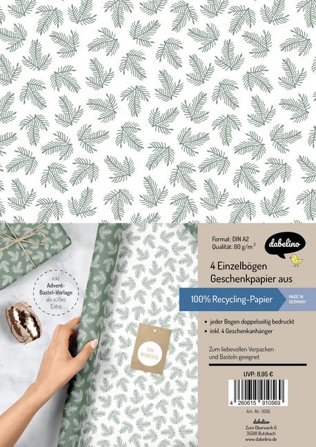 Geschenkpapier Set Weihnachten: grün-weiße Tannenzweige main product photo