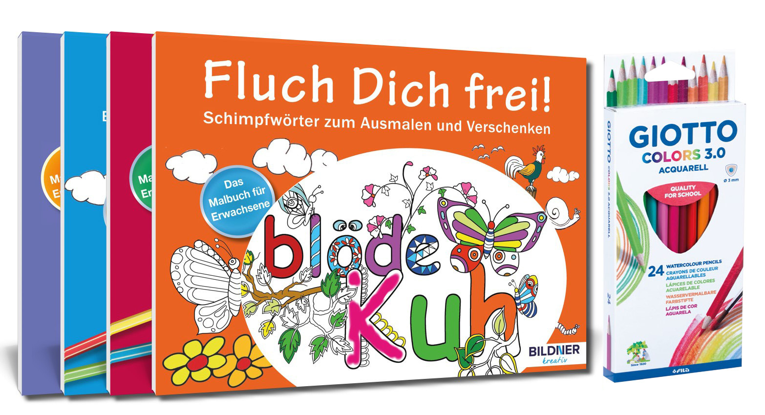 Mein freches Malbuch-Set: 4 Malbücher mit 24 hochwertigen Farbstiften main product photo