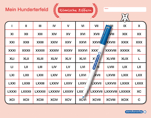 Mein Hunderterfeld - Römische Ziffern und Stift, 1 Lernvorlage mit Spezialstift main product photo