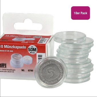 Münzkapseln Durchmesser 29 mm, für Format 5-DM-Münzen, 10 Stück