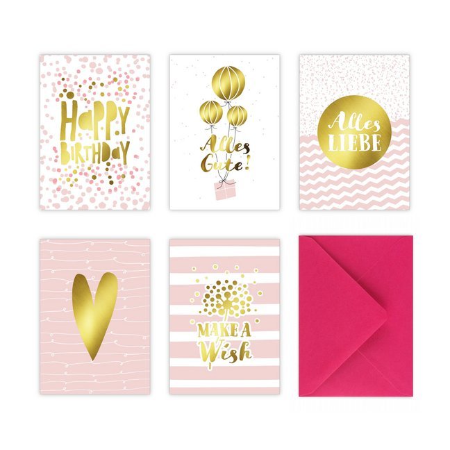 5 Geburtstagskarten im Set inkl. Umschläge in pink main product photo
